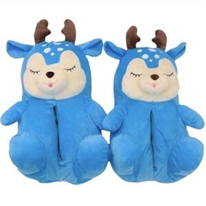 Plush Deer Antler Slippers – Unisex Christmas Cozy Shoes US 6–9 Women / 5–8 Men
